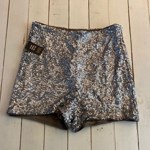 NWT Extreme High-Rise Sequined Silver Shorts SZ 10